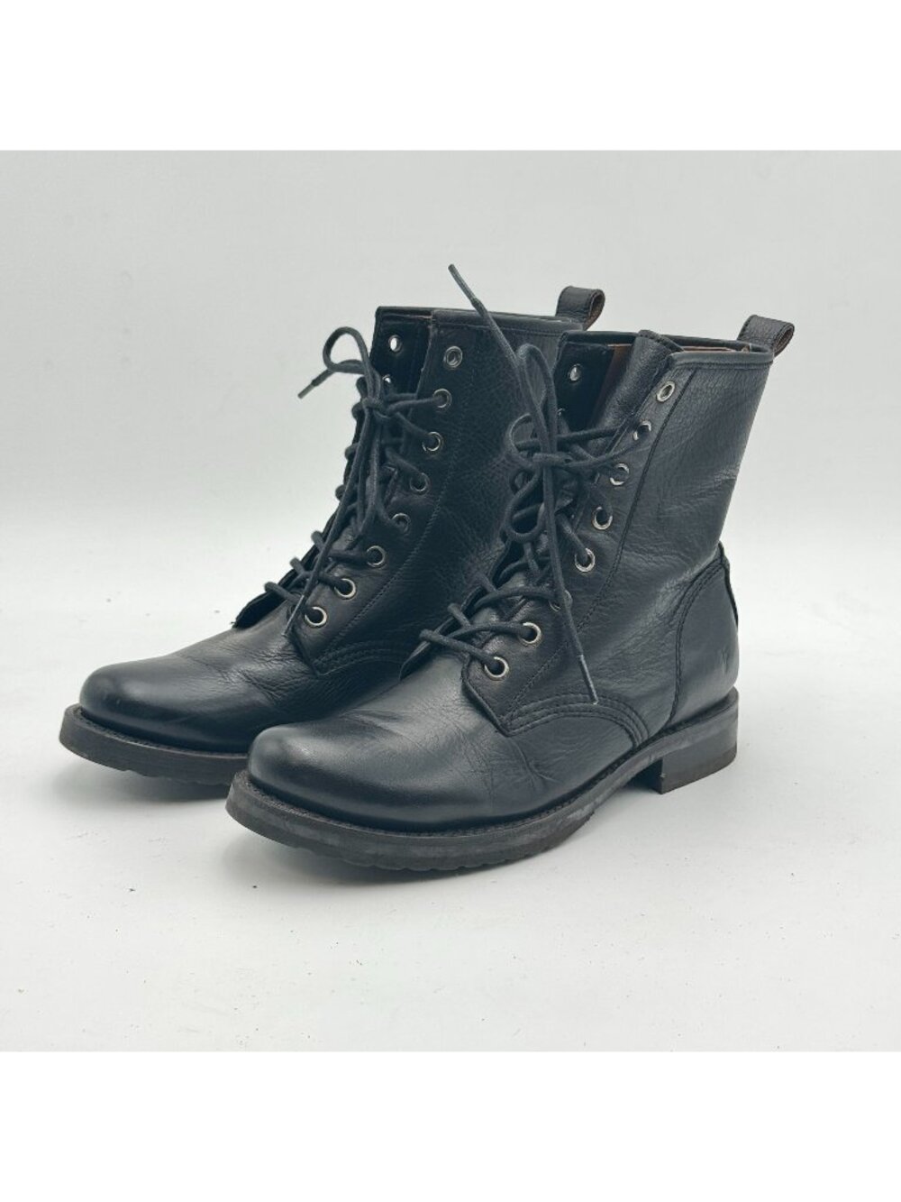 Vintage Frye Black Leather Combat Boots 7B Lace-Up Festival Goth Grunge Emo